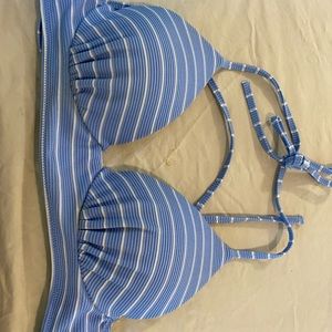 Blue and white striped bikini top